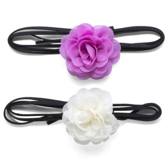 Set Of 2 Flower Chokers White and Purple - Picture 2 of 3